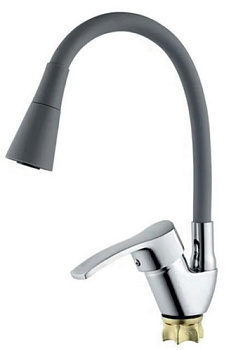 ATEX YUB 011-279 (NUT) REFL.GREY Смеситель для кухни с силик. изливом (цв.изл.серый)(с подводкой)