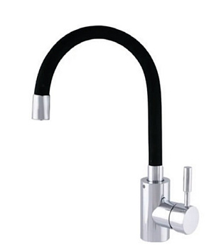 ATEX SUS-011 CHROME REFL.BLACK Смес. для кухни с силик. изл.из нерж. стали (изл.черн.)(с подводкой)
