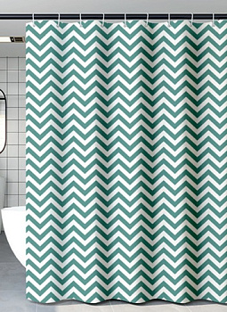 ZERIX SCP-015-180x200 Шторка для ванной из полиэтилена (Узор "Зигзаг" бело-зеленый)